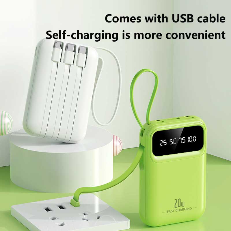 Bank Daya Kabel Bawaan 4 Dalam - Power Bank Slim ulasan dan harga